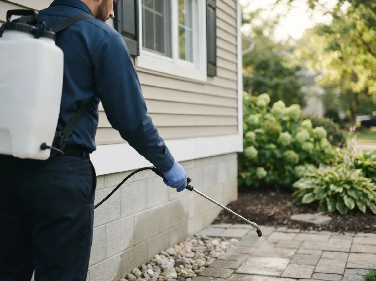 Pest control technician inspecting a home in Genoa, IL